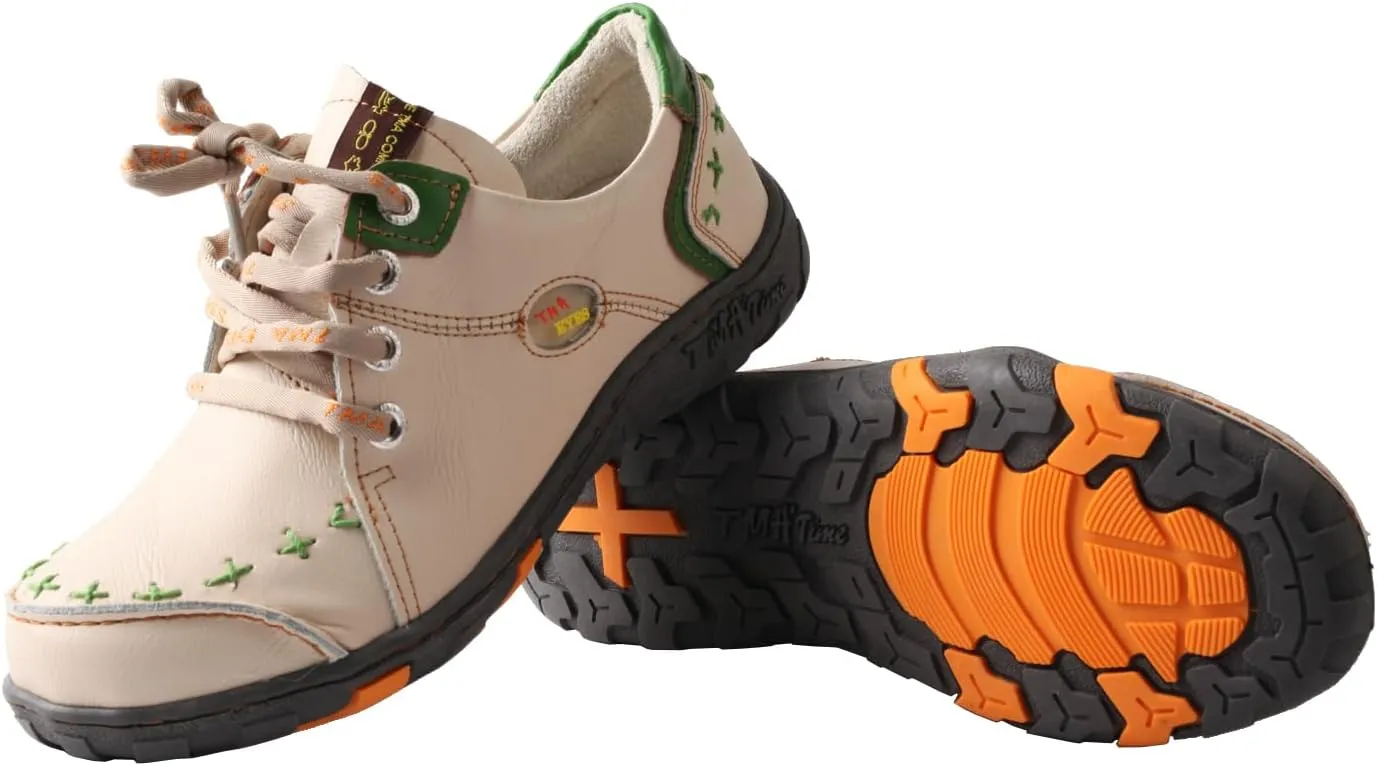 TMA EYES Women's Leather Soft Sole lace-up Fashion Shoes with Hand-Stitched Design
