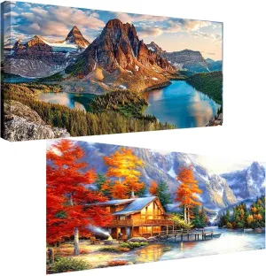 TOCARE 2 Pack Diamond Painting Kits for Adults,Large Diamond Painting Nature Landscape Scenes 15.7x31.5Inch, Large Diamond Art Kits for Adults Mountains Cabin