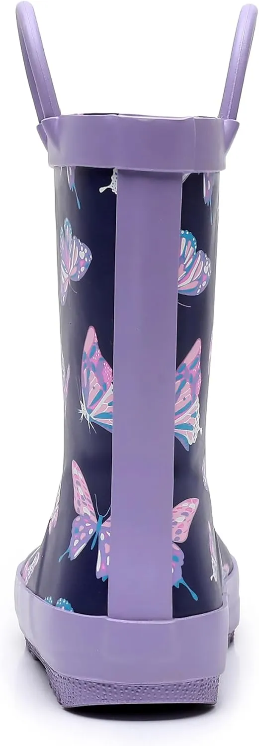 Toddler Rain Boots for Boys and Girls Waterproof Rubber Kids Rain Boots with Easy on Handles All-season