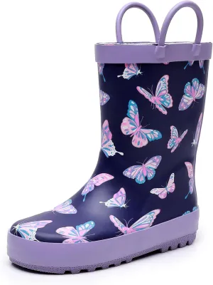 Toddler Rain Boots for Boys and Girls Waterproof Rubber Kids Rain Boots with Easy on Handles All-season