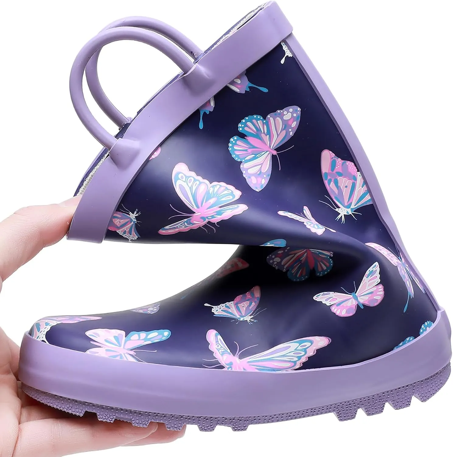 Toddler Rain Boots for Boys and Girls Waterproof Rubber Kids Rain Boots with Easy on Handles All-season