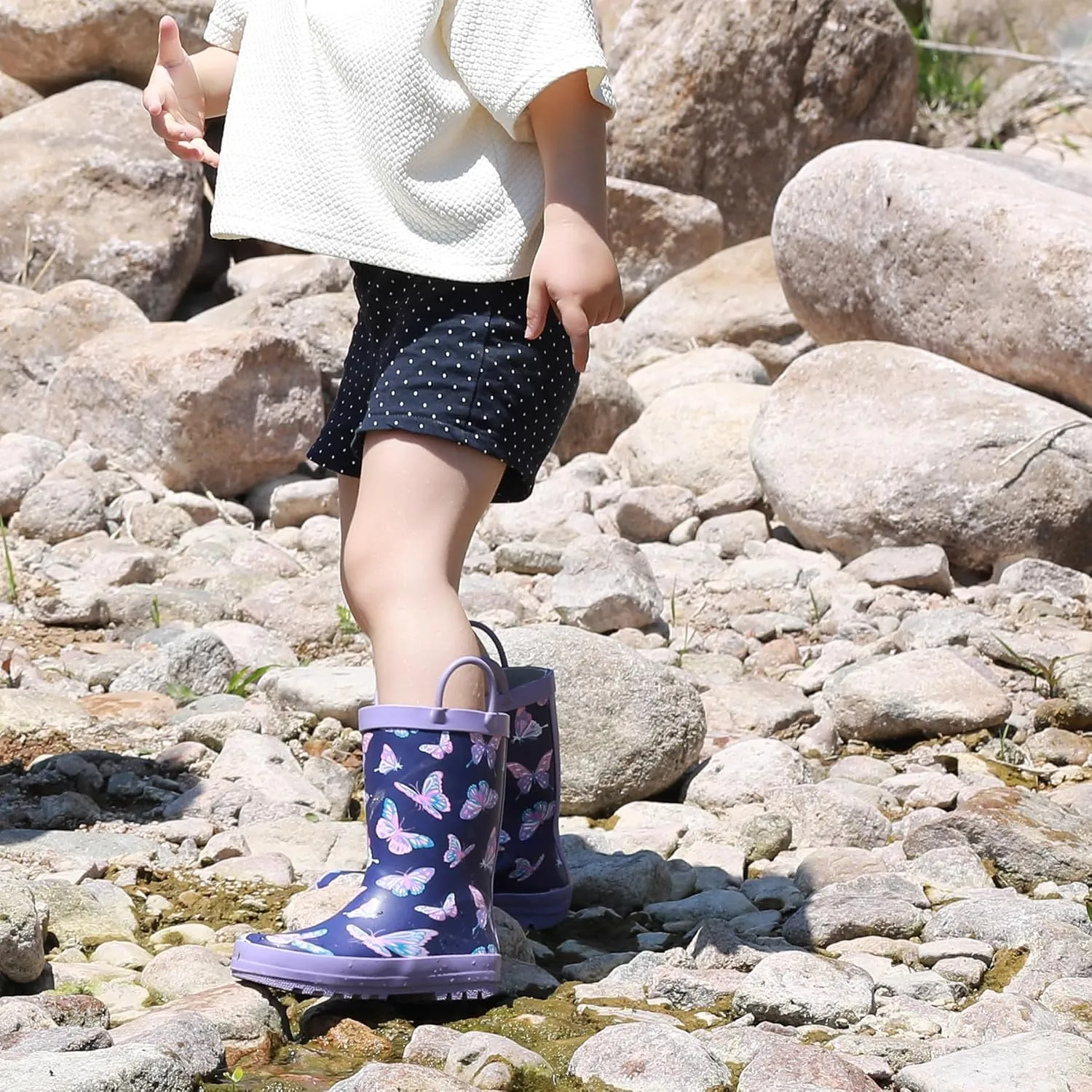 Toddler Rain Boots for Boys and Girls Waterproof Rubber Kids Rain Boots with Easy on Handles All-season
