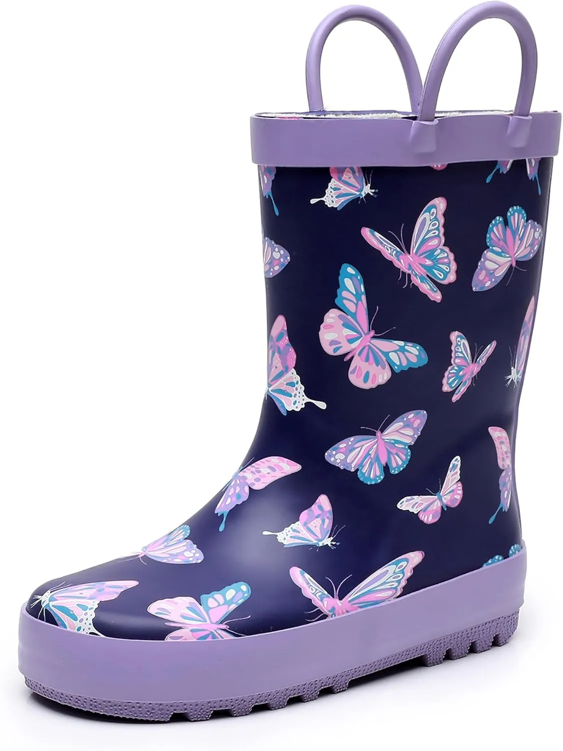 Toddler Rain Boots for Boys and Girls Waterproof Rubber Kids Rain Boots with Easy on Handles All-season