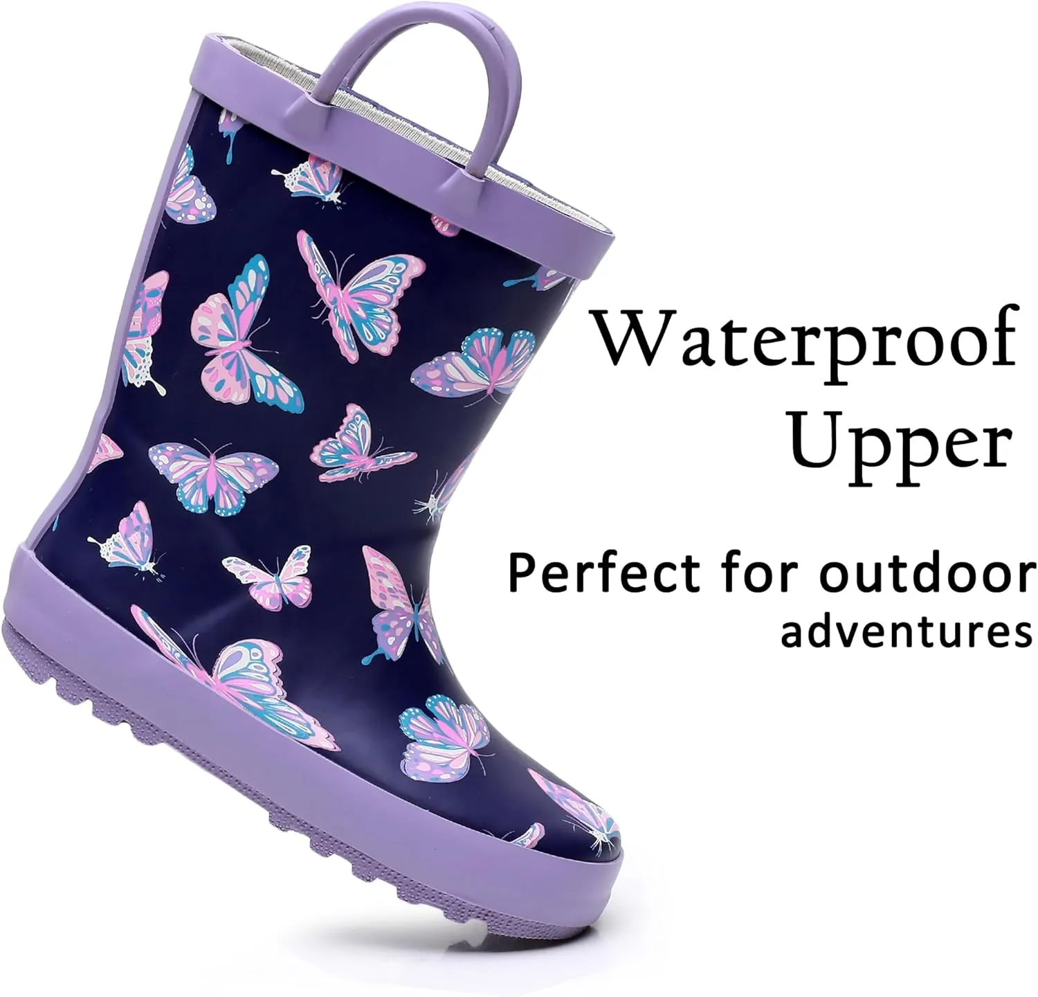 Toddler Rain Boots for Boys and Girls Waterproof Rubber Kids Rain Boots with Easy on Handles All-season