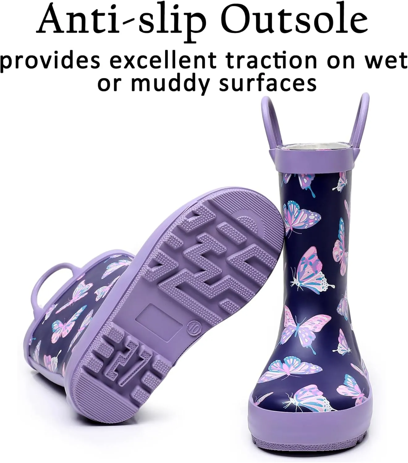 Toddler Rain Boots for Boys and Girls Waterproof Rubber Kids Rain Boots with Easy on Handles All-season