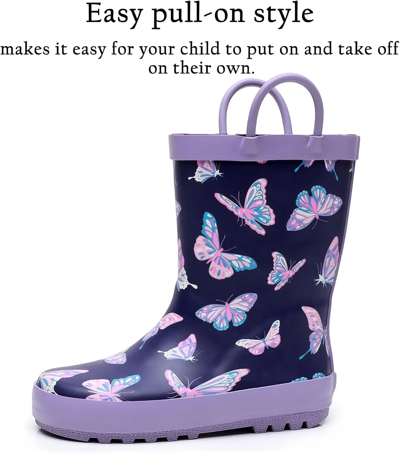 Toddler Rain Boots for Boys and Girls Waterproof Rubber Kids Rain Boots with Easy on Handles All-season