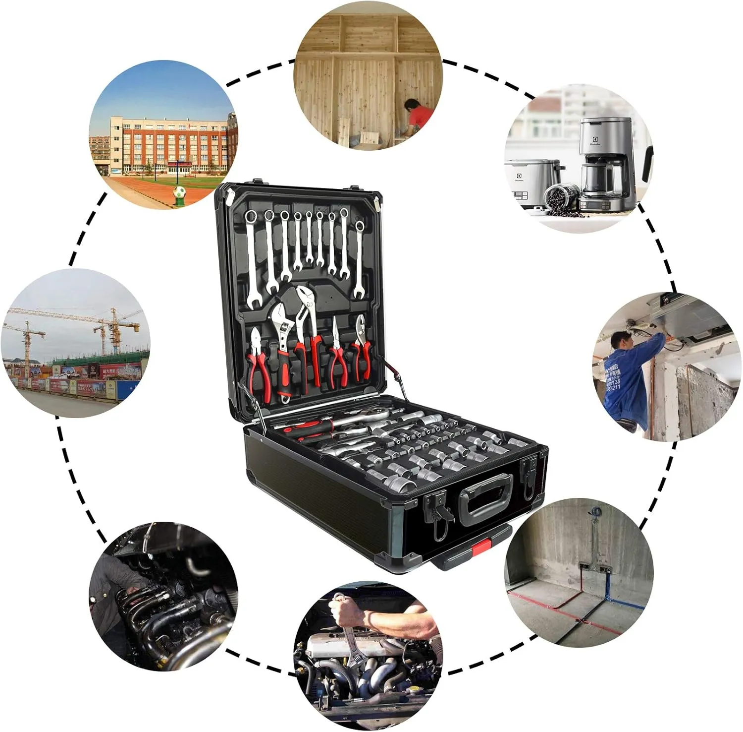 Tool Sets for Men, Tool Kit with Rolling Box, Complete Household Set, Aluminum Trolley Case Sets, Gift on Father's Day