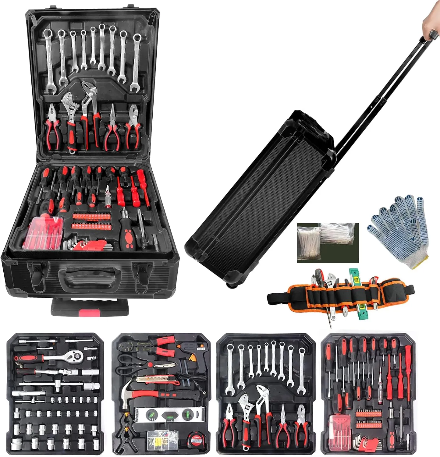 Tool Sets for Men, Tool Kit with Rolling Box, Complete Household Set, Aluminum Trolley Case Sets, Gift on Father's Day