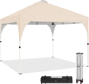 Topeakmart 10x10 Pop Up Canopy, Outdoor Portable Shelter Tent with 4 Sandbags, Wheeled Bag, for Events, Parties, Camping (Beige, 10x10)