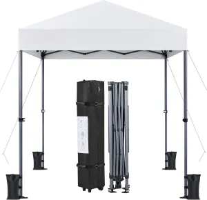 Topeakmart Pop-up Canopy with One-Push-to-Lock Setup Mechanism, UPF 50  Instant Event Shelters Sun Shade Tent, Suitable for Home & Commercial Use (6.6x6.6FT, Silver-Coated White)