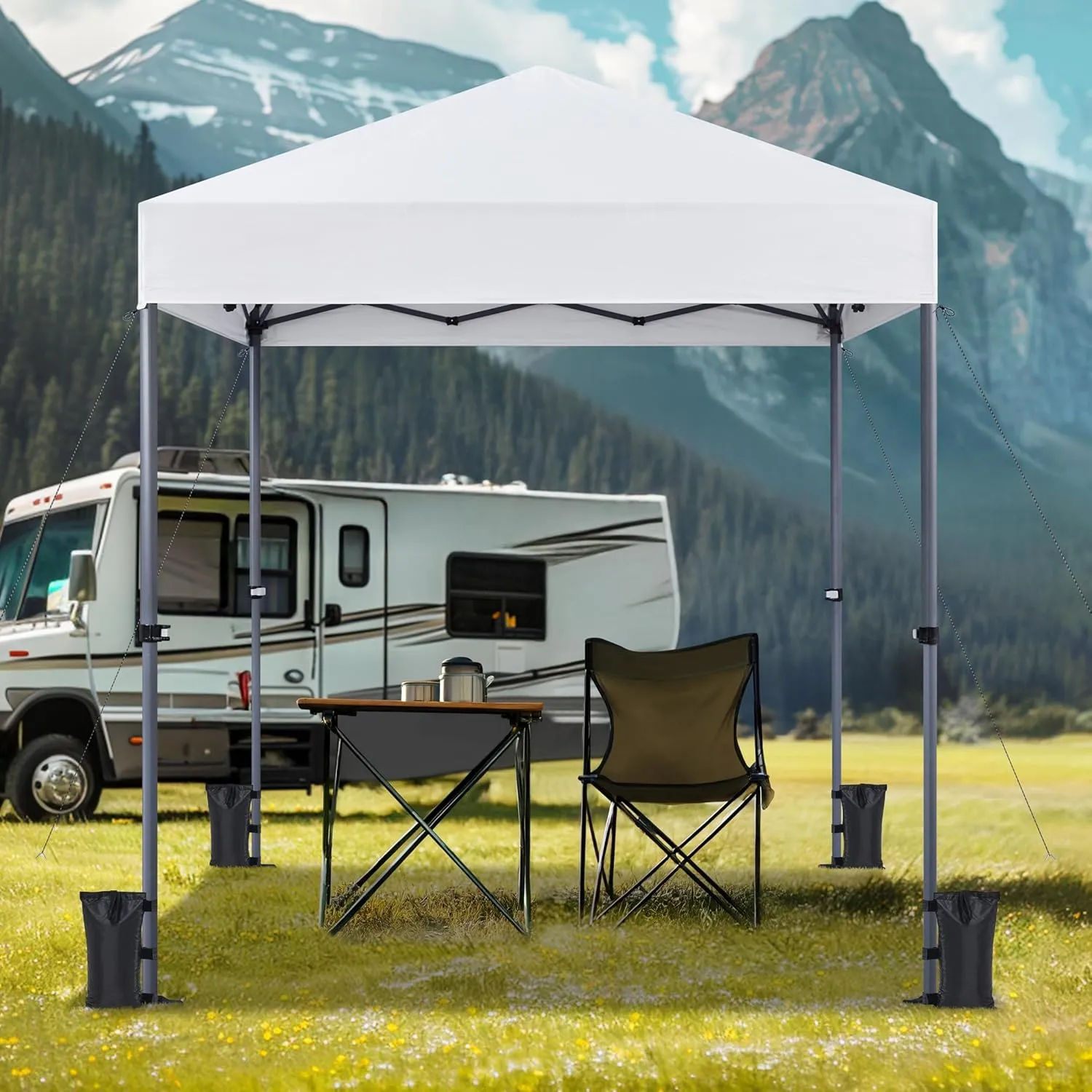 Topeakmart Pop-up Canopy with One-Push-to-Lock Setup Mechanism, UPF 50  Instant Event Shelters Sun Shade Tent, Suitable for Home & Commercial Use (6.6x6.6FT, Silver-Coated White)