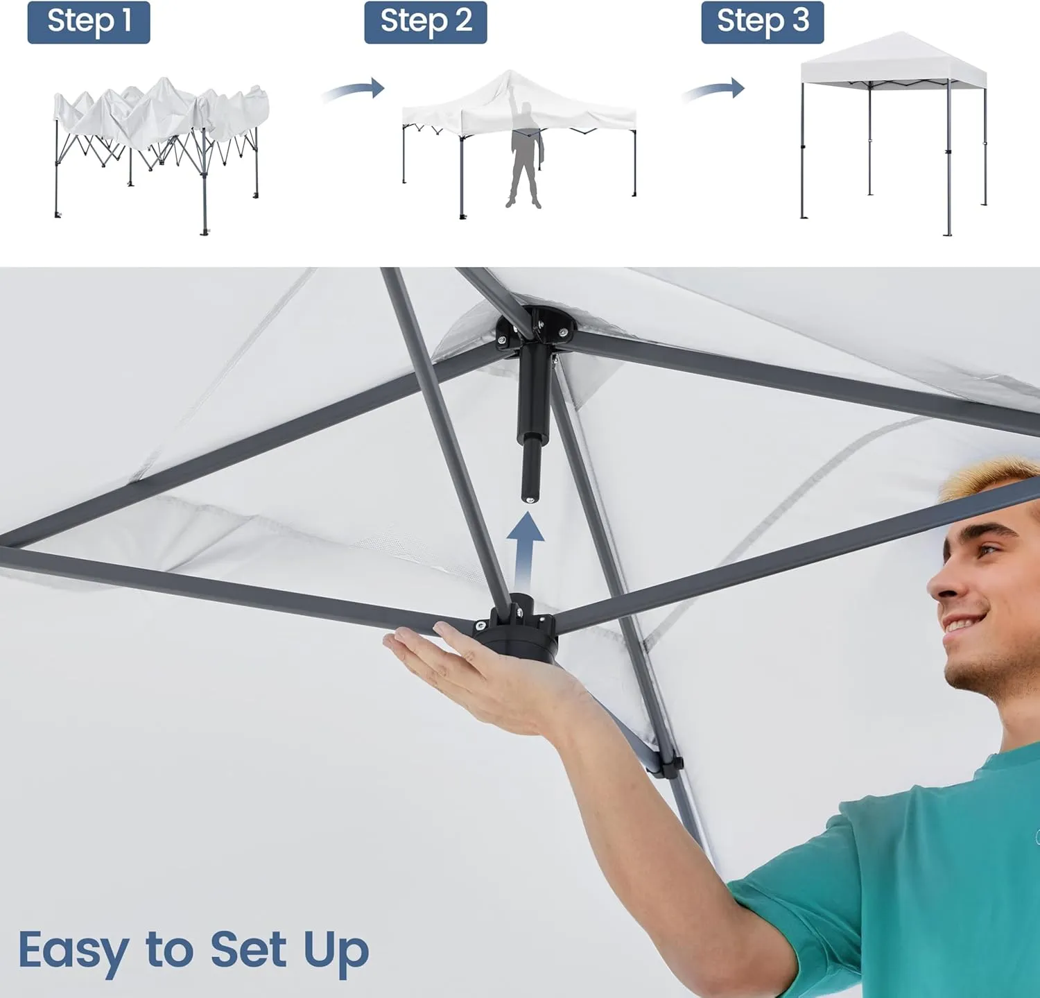 Topeakmart Pop-up Canopy with One-Push-to-Lock Setup Mechanism, UPF 50  Instant Event Shelters Sun Shade Tent, Suitable for Home & Commercial Use (6.6x6.6FT, Silver-Coated White)