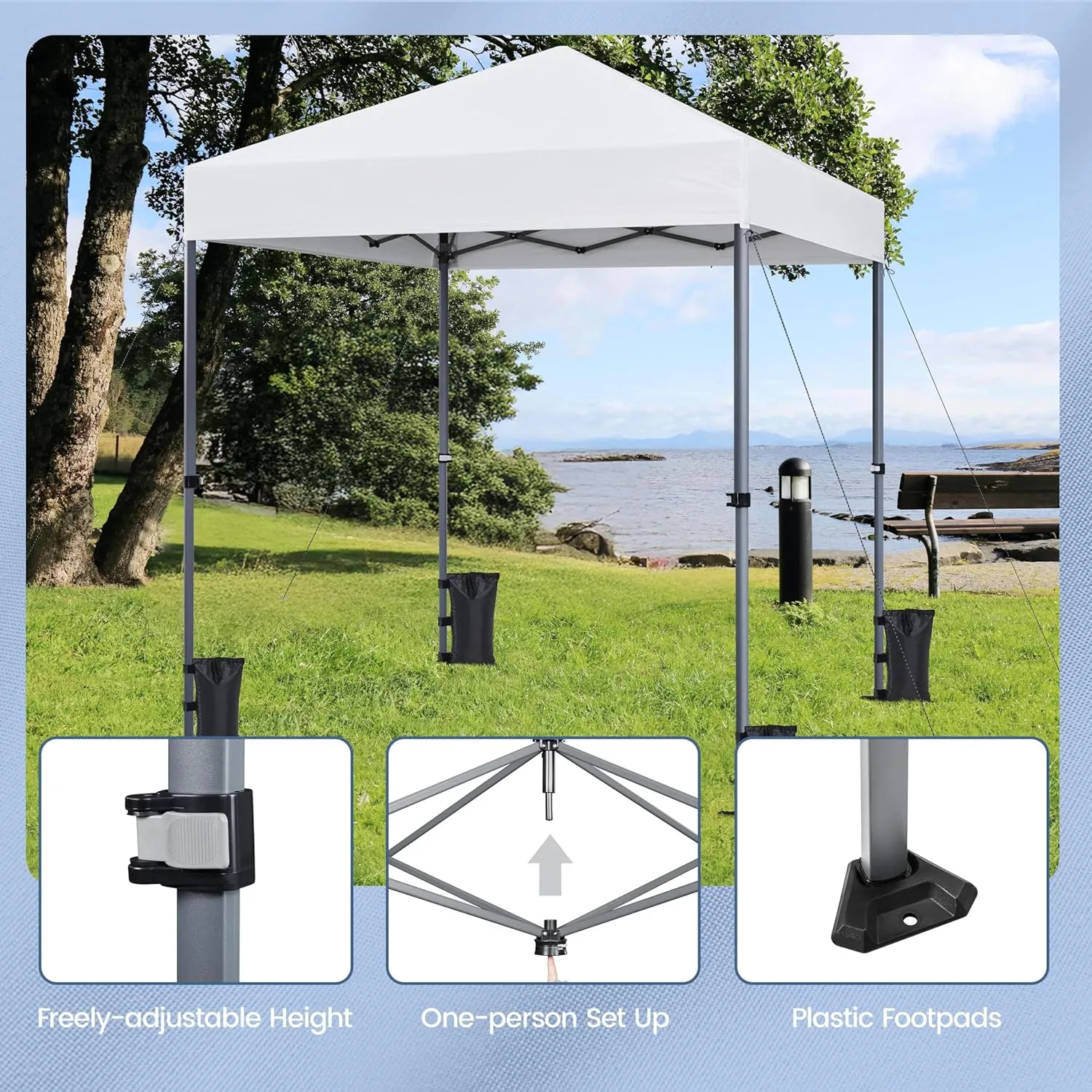 Topeakmart Pop-up Canopy with One-Push-to-Lock Setup Mechanism, UPF 50  Instant Event Shelters Sun Shade Tent, Suitable for Home & Commercial Use (6.6x6.6FT, Silver-Coated White)