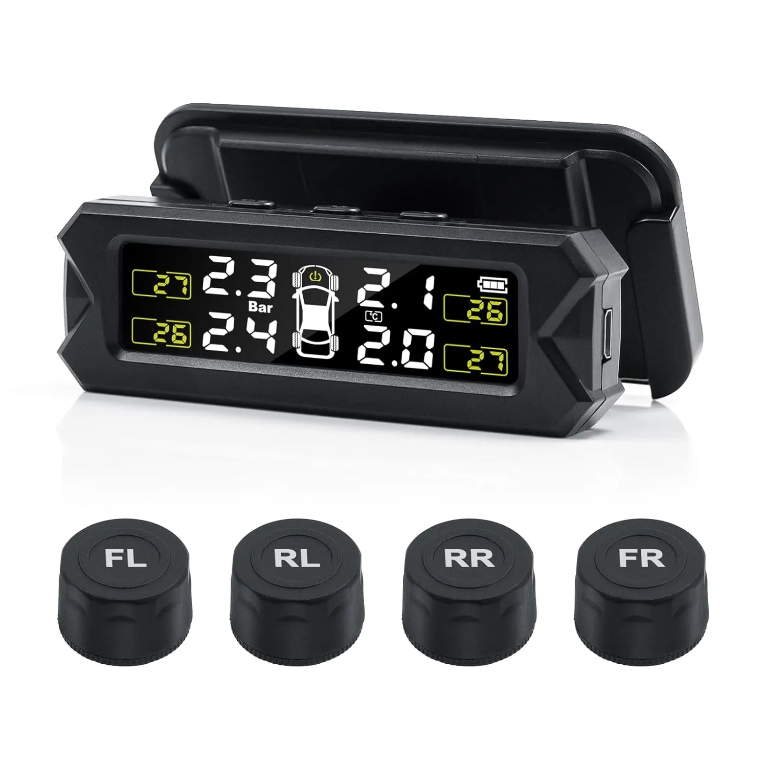 TPMS Tire Pressure Monitoring System Solar Wireless TPMS Sensor Kit Angle Adjustable Solar Powered 14-87PSI Real Time Detect IP68 Waterproof for RV, Camper, Travel Trailer and Trailer