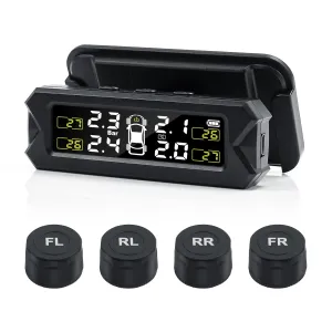 TPMS Tire Pressure Monitoring System Solar Wireless TPMS Sensor Kit Angle Adjustable Solar Powered 14-87PSI Real Time Detect IP68 Waterproof for RV, Camper, Travel Trailer and Trailer