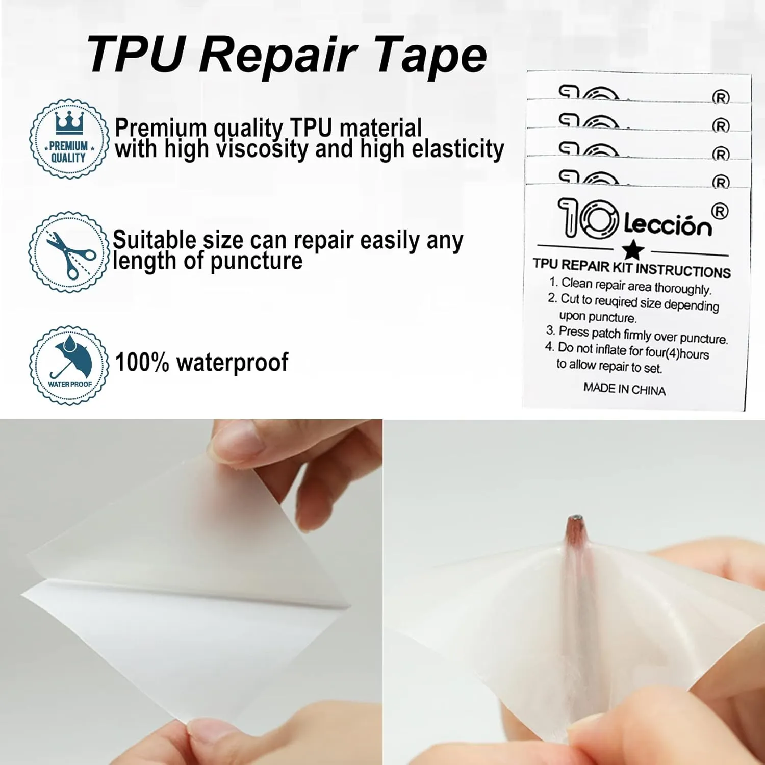 TPU Pool Patch Repair Kit for Air Mattress, Swimming Pool, Bounce House, Tent, Canvas, Canopy, Pool Floats, Tubes Air Bed and Inflatable Toys (3 in x 10 ft)