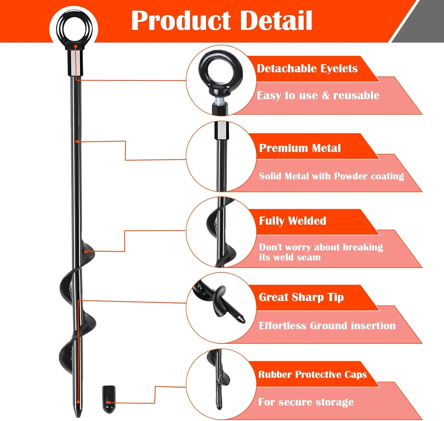 Trampoline Anchors High Wind Heavy Duty 15" Set of 4, Earth Ground Anchor Screw in, Trampoline Wind Stakes with Straps, Shed Anchor Kit for Mobile Home, Canopies, Carport, Gazebo, Swing Set