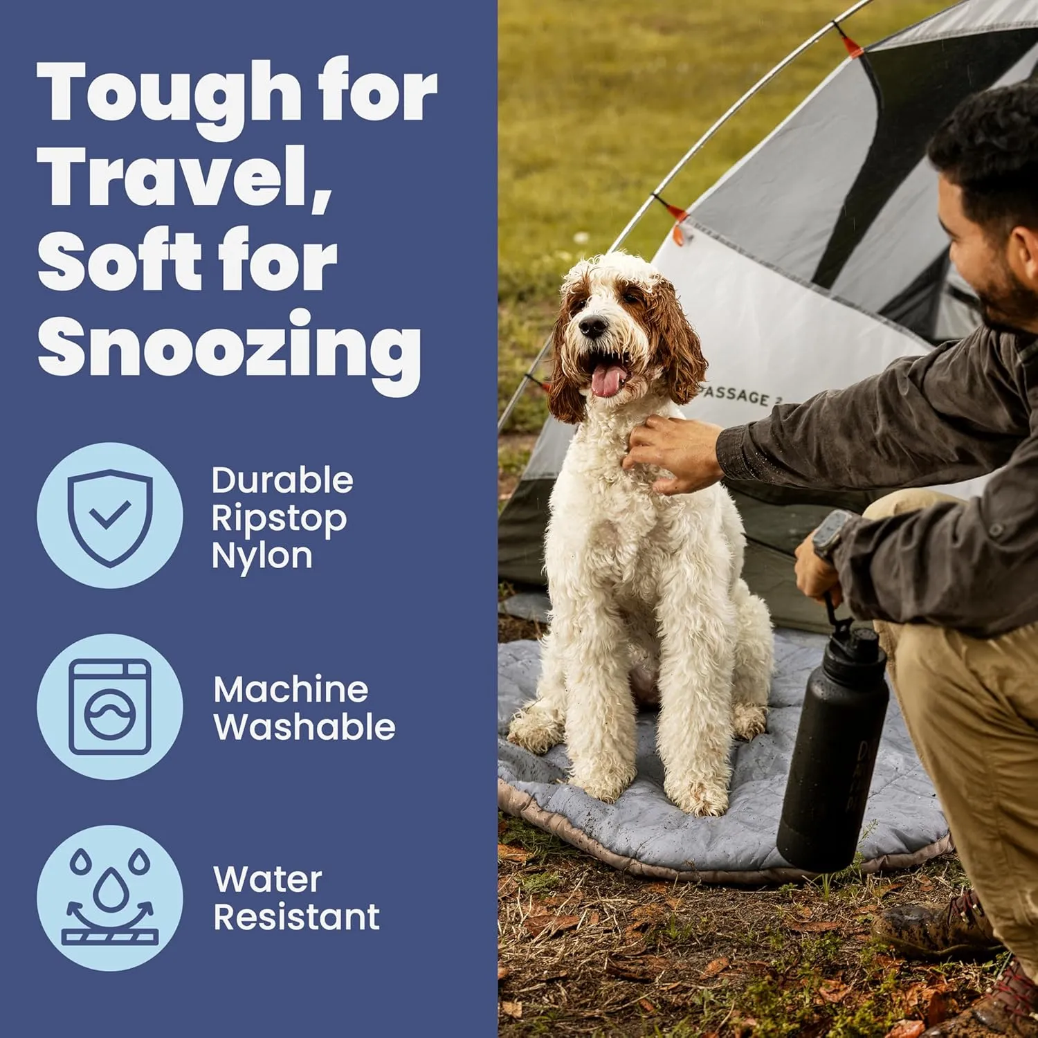 Travel Dog Bed (42" x 30") – Foldable, Roll-Up Camping Dog Bed – Waterproof, Soft & Durable Mat with Extra Padding – Compact & Packable – Machine Washable – for Large & Small Breeds - Teal