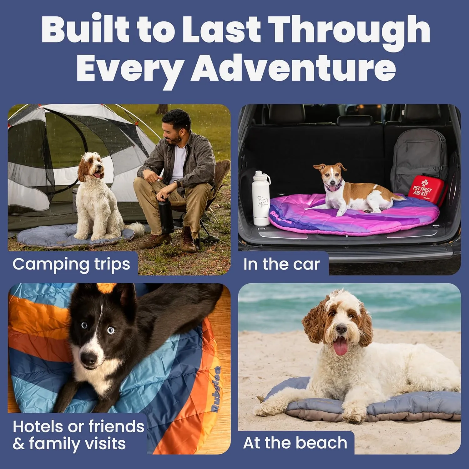 Travel Dog Bed (42" x 30") – Foldable, Roll-Up Camping Dog Bed – Waterproof, Soft & Durable Mat with Extra Padding – Compact & Packable – Machine Washable – for Large & Small Breeds - Teal