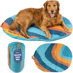 Travel Dog Bed (42" x 30") – Foldable, Roll-Up Camping Dog Bed – Waterproof, Soft & Durable Mat with Extra Padding – Compact & Packable – Machine Washable – for Large & Small Breeds - Teal