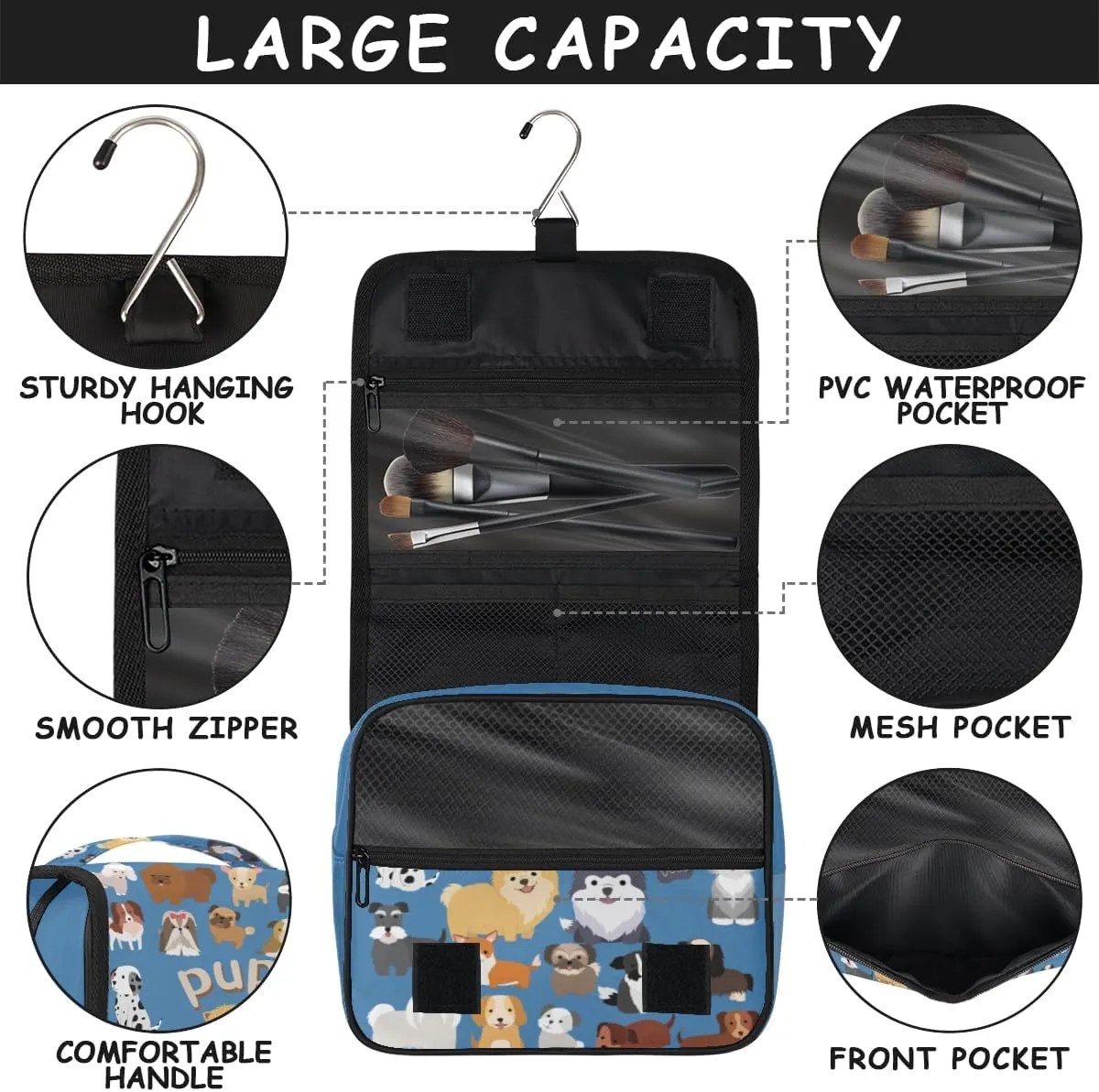 Travel Hanging Toiletry Bag Cute Dogs Paw Cosmetic Bag for Women Waterproof Makeup Organizer for Bathroom Shower Christmas Travel Gifts