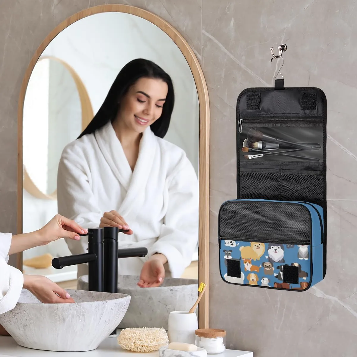 Travel Hanging Toiletry Bag Cute Dogs Paw Cosmetic Bag for Women Waterproof Makeup Organizer for Bathroom Shower Christmas Travel Gifts