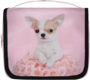 Travel Hanging Toiletry Bag for Women Men Cute Chihuahua Puppy Cosmetic Bag Waterproof Makeup Organizer for Accessories, Shampoo, Full Sized Container, Toiletries for Bathroom Shower