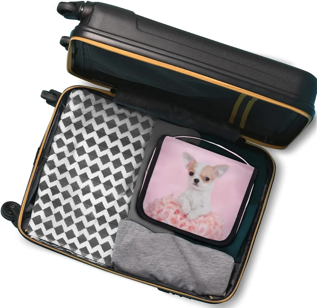 Travel Hanging Toiletry Bag for Women Men Cute Chihuahua Puppy Cosmetic Bag Waterproof Makeup Organizer for Accessories, Shampoo, Full Sized Container, Toiletries for Bathroom Shower