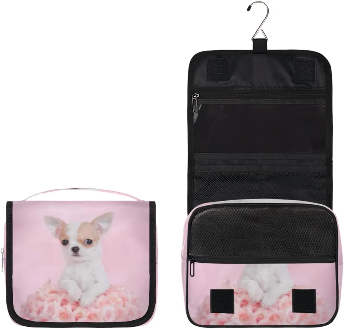 Travel Hanging Toiletry Bag for Women Men Cute Chihuahua Puppy Cosmetic Bag Waterproof Makeup Organizer for Accessories, Shampoo, Full Sized Container, Toiletries for Bathroom Shower