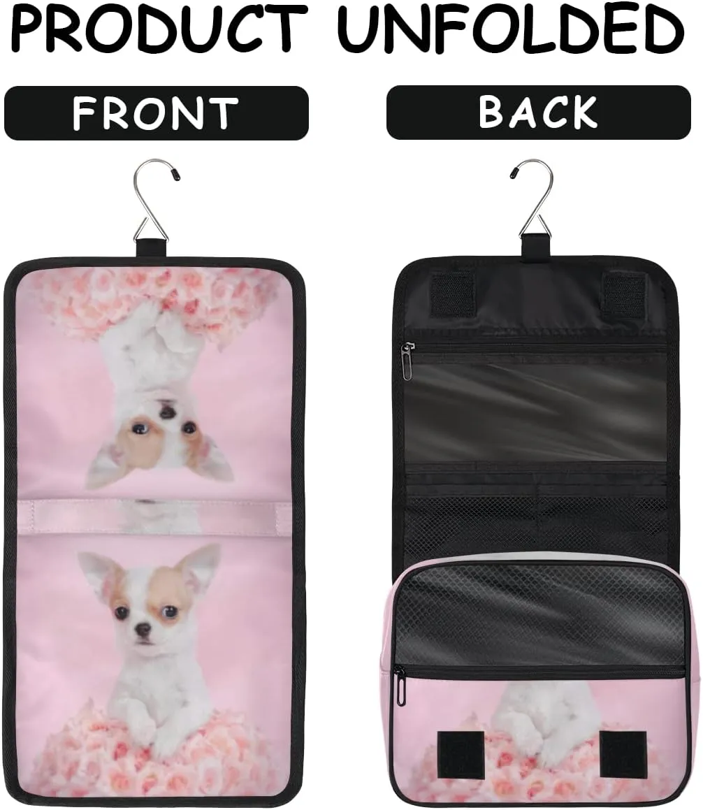 Travel Hanging Toiletry Bag for Women Men Cute Chihuahua Puppy Cosmetic Bag Waterproof Makeup Organizer for Accessories, Shampoo, Full Sized Container, Toiletries for Bathroom Shower
