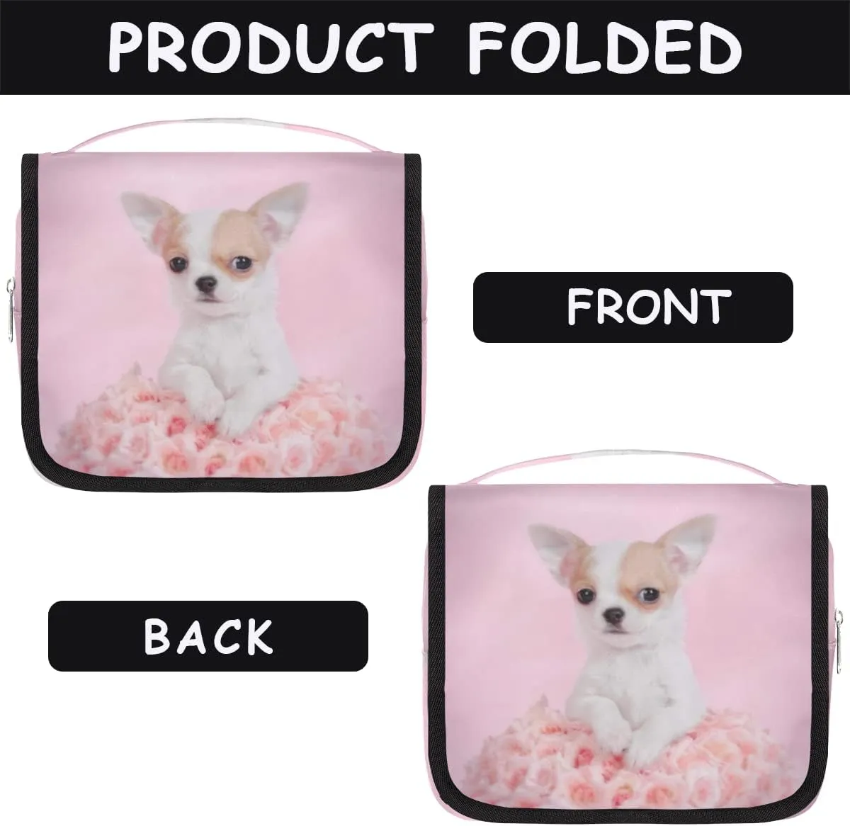 Travel Hanging Toiletry Bag for Women Men Cute Chihuahua Puppy Cosmetic Bag Waterproof Makeup Organizer for Accessories, Shampoo, Full Sized Container, Toiletries for Bathroom Shower