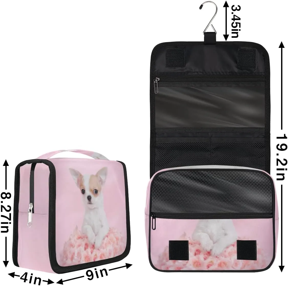 Travel Hanging Toiletry Bag for Women Men Cute Chihuahua Puppy Cosmetic Bag Waterproof Makeup Organizer for Accessories, Shampoo, Full Sized Container, Toiletries for Bathroom Shower