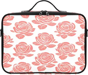 Travel Makeup Train Case Coral Rose Flower Pattern Cosmetic Organizer Portable Storage Bag with Adjustable Dividers for Cosmetics Brushes Toiletry Jewelry Digital Accessories