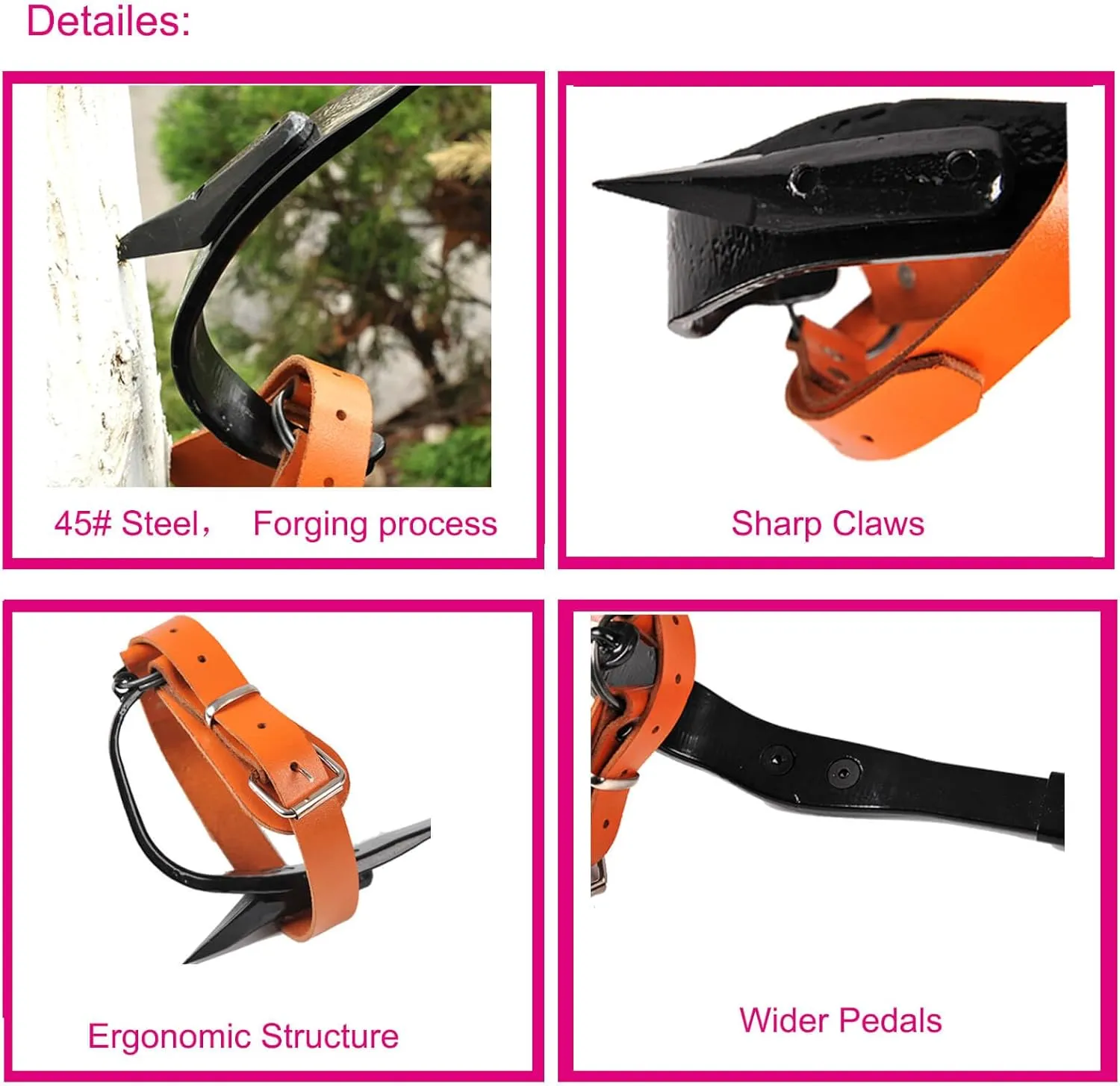 Tree Climbing Spikes, Tree Climbing Gear with Non-Slip Pedal, Adjustable Tree Climbing Tool Set