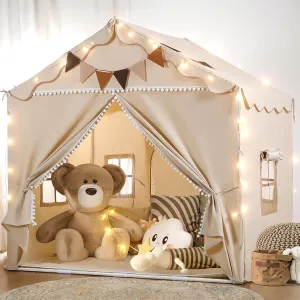 Treestone Play Tent for Kids, 2 in 1 Toddler Tent with Padded Mat and Light, Large Playhouse for Kids Indoor & Outdoor, 2 Doors and 4 Windows, 51" x 39" x 53", Toy Gift for Boys and Girls