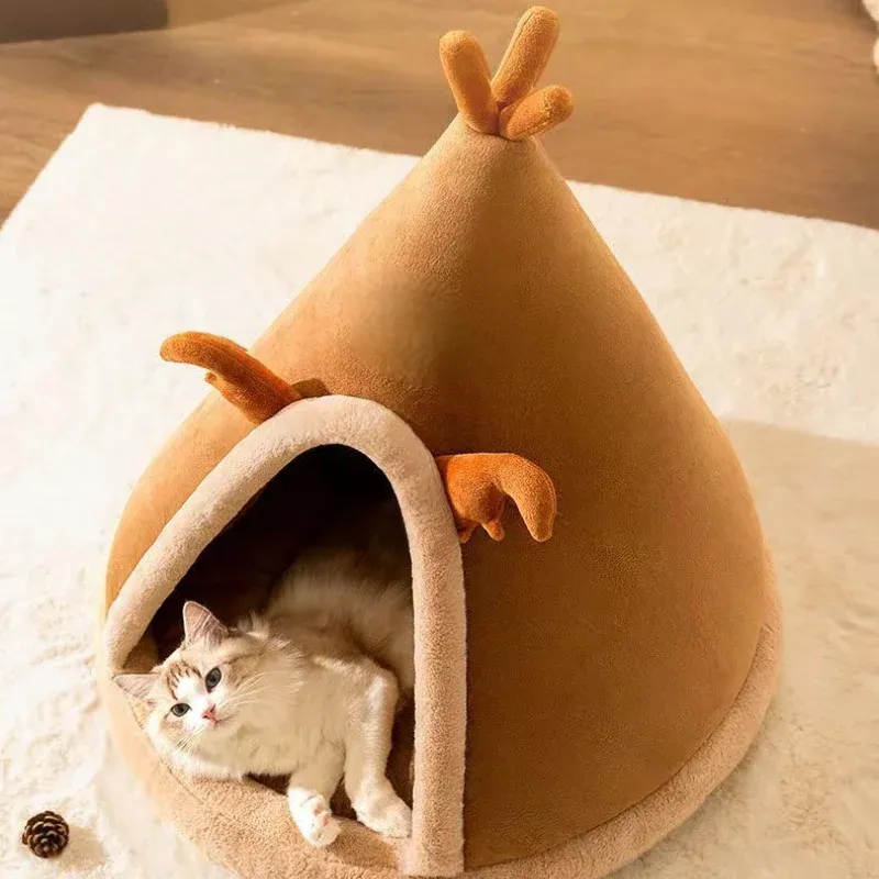 Triangle Pet Tent Bed – Four-Season Triangle Nest for Dogs & Cats with Plush Mattress