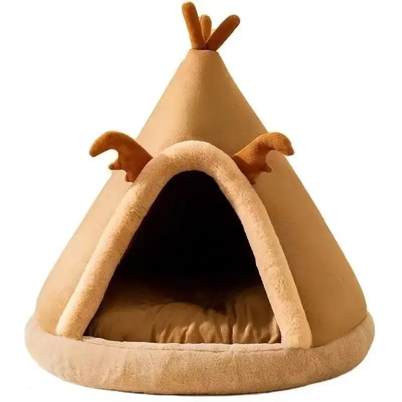 Triangle Pet Tent Bed – Four-Season Triangle Nest for Dogs & Cats with Plush Mattress