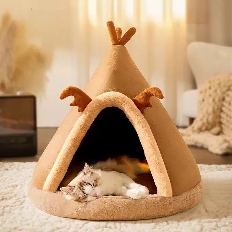 Triangle Pet Tent Bed – Four-Season Triangle Nest for Dogs & Cats with Plush Mattress