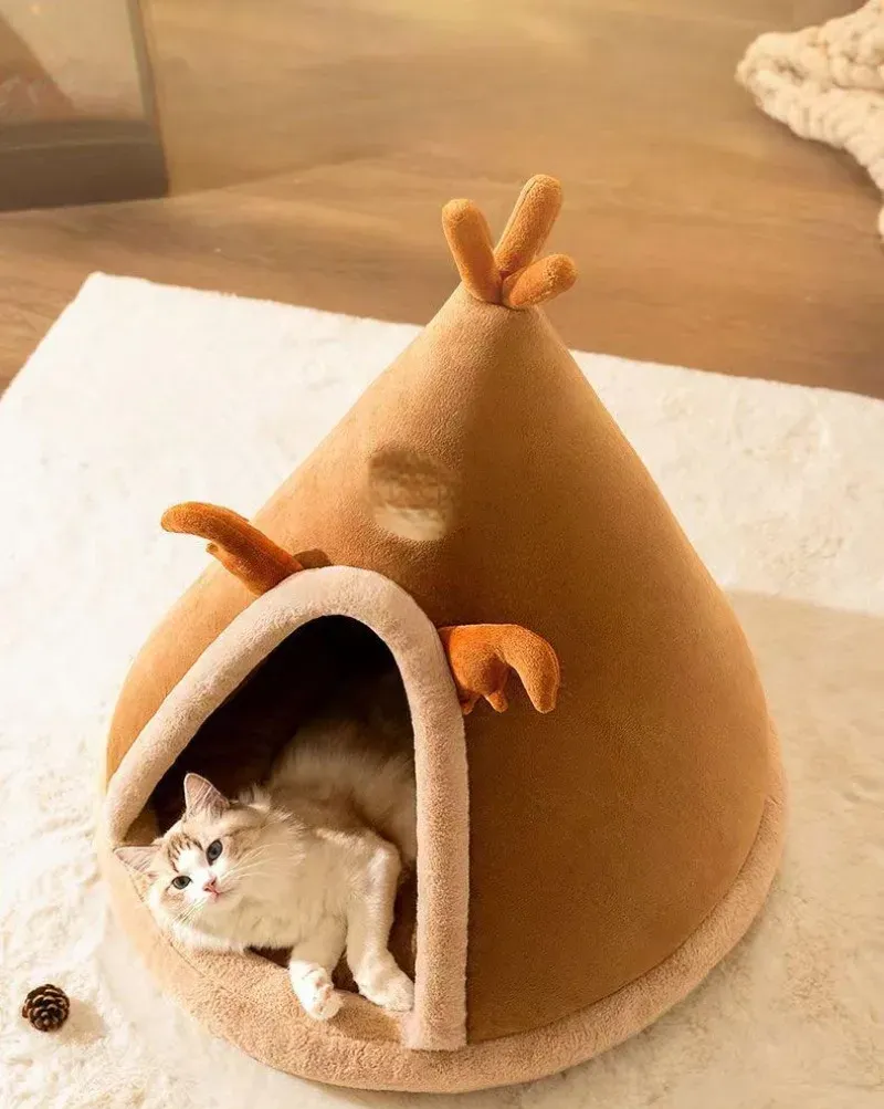 Triangle Pet Tent Bed – Four-Season Triangle Nest for Dogs & Cats with Plush Mattress