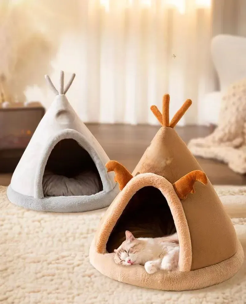 Triangle Pet Tent Bed – Four-Season Triangle Nest for Dogs & Cats with Plush Mattress