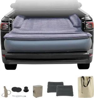 Truck Bed Air Mattress 5.5FT to 6.5FT with Built-in USB Rechargeable Pump, Pillows, Carry Bag, Full Size Flocking Inflatable Air Mattress for Truck Bed Camping Backseat Pickups SUV Tent