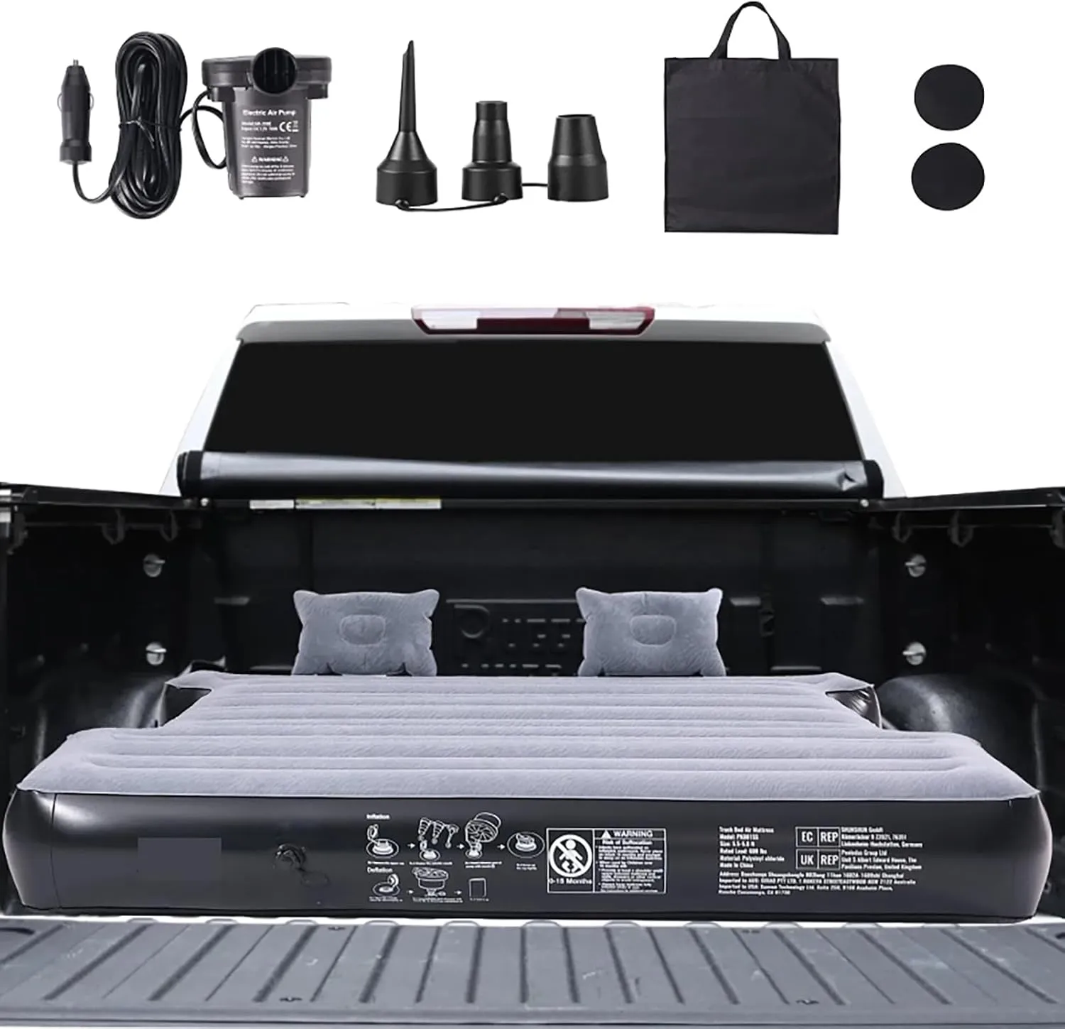 Truck Bed Air Mattress for 5.5-5.8 ft,Full Size Short Truck Beds, Inflatable Air Mattress Camping Bed with 12V Air Pump 2 Pillows, Carry Bag, for Silverado, RAM, F Series, Sierra, Titan, Tundra