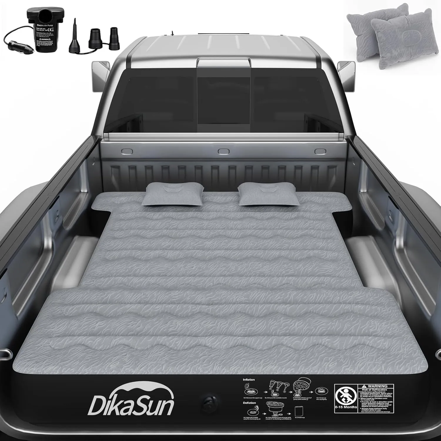 Truck Bed Air Mattress for 5.5-5.8Ft Inflatable Air Mattress for Full Size Short Truck Beds Pickup Air Mattress for Camping Truck Tent Accessories with Pump & Carry Bag (Grey)