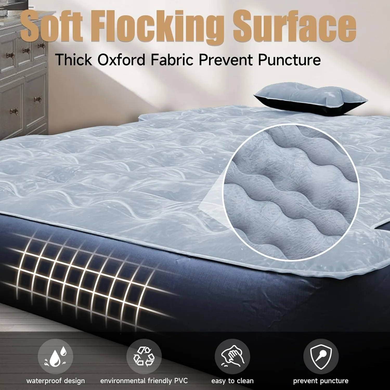 Truck Bed Air Mattress for 5.5-5.8Ft Inflatable Air Mattress for Full Size Short Truck Beds Pickup Air Mattress for Camping Truck Tent Accessories with Pump & Carry Bag (Grey)