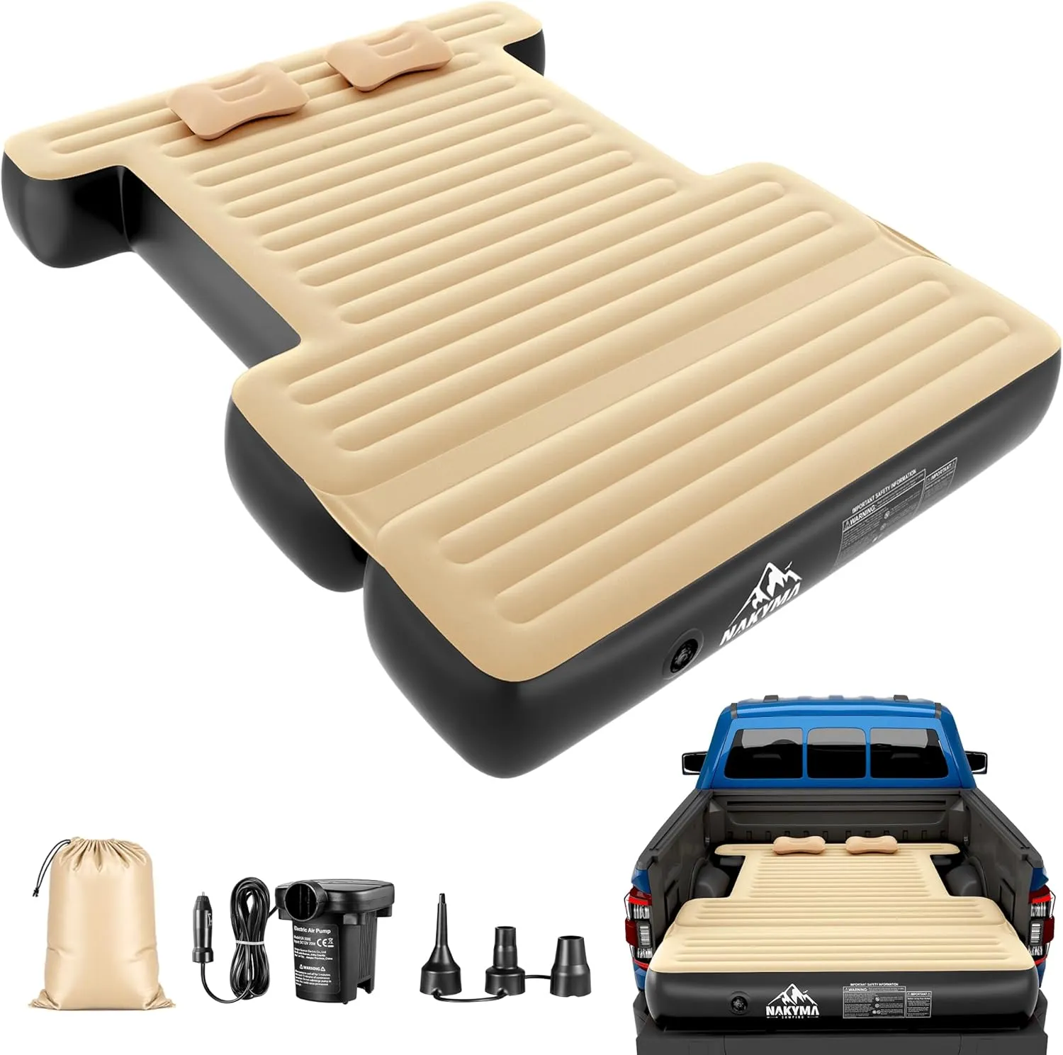 Truck Bed Air Mattress with Extension for 5.5-5.8ft Full Size Short Truck Beds Tent, 86.6"x63"x9.8" Inflatable Camping Air Mattress Pickup Bed with 12V Pump, Sleeping Pad for F-Series, Ram etc