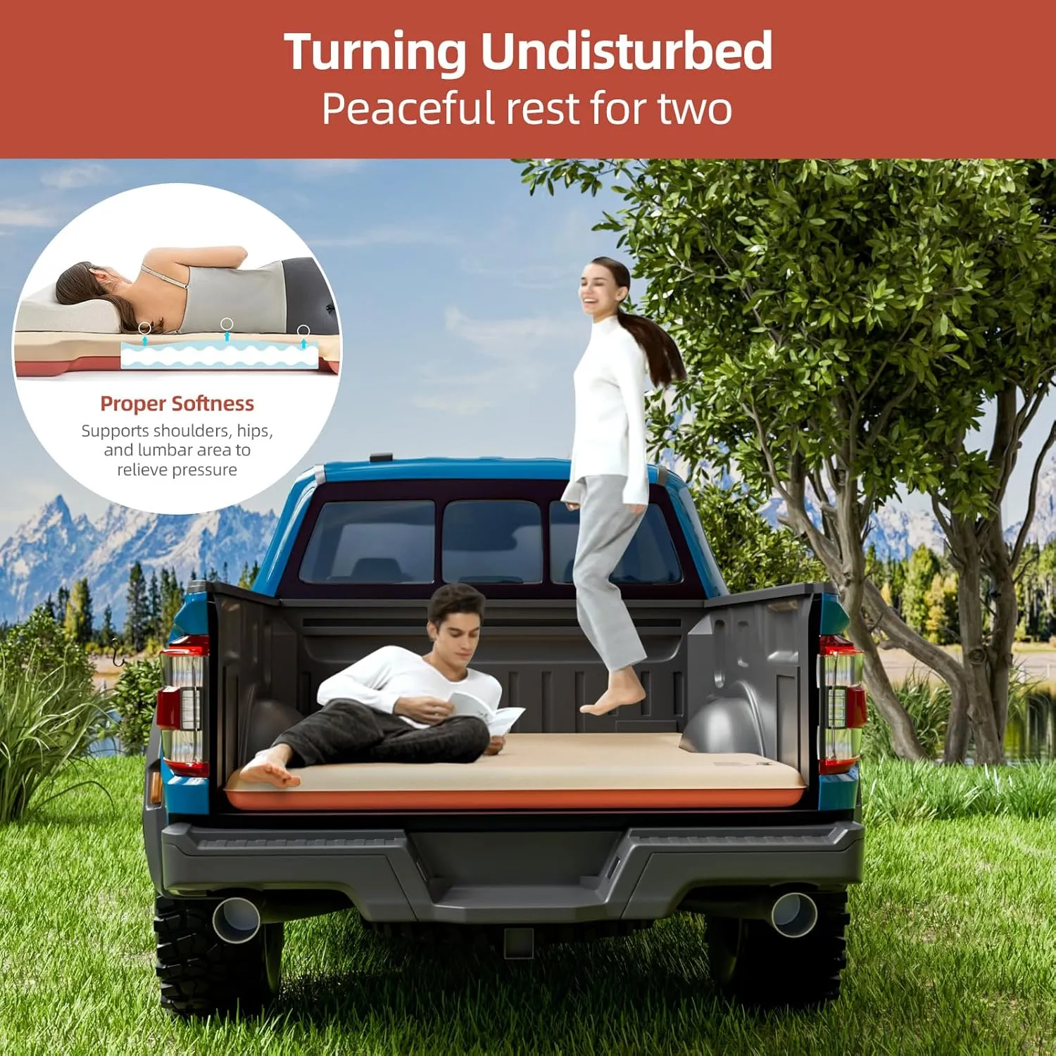 Truck Bed Mattress for 5.5-5.8Ft, Self-Inflating Mat Full-Size Short Trucks Bed for Outdoor Camping, Pickup Tent Accessories 12V Air Pump, Carry Bag, for Silverado, RAM, F Series, Sierra, Titan