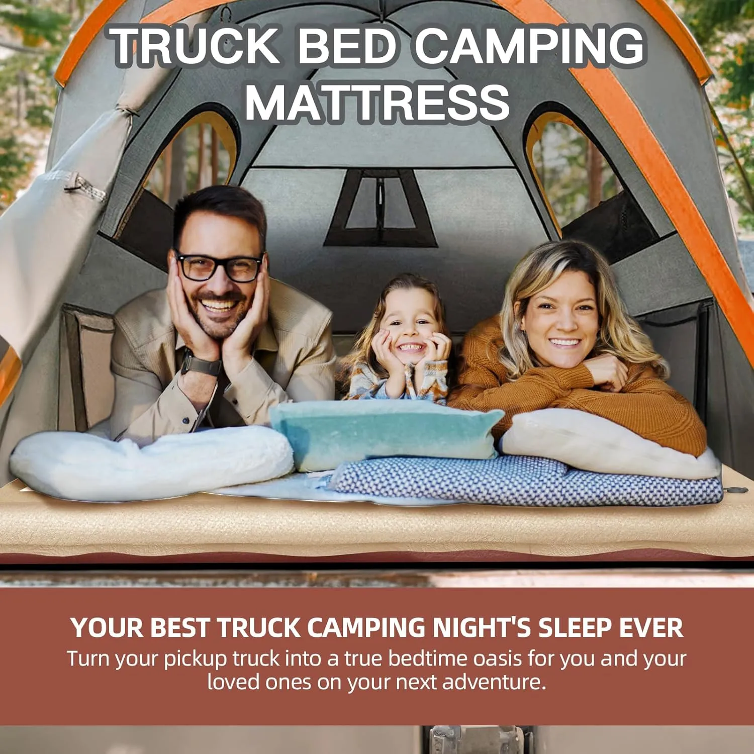 Truck Bed Mattress for 5.5-5.8Ft, Self-Inflating Mat Full-Size Short Trucks Bed for Outdoor Camping, Pickup Tent Accessories 12V Air Pump, Carry Bag, for Silverado, RAM, F Series, Sierra, Titan