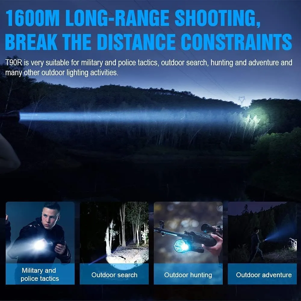 TrustFire T90R Kit High Power 4800 Lumens LED Hunting Flashlight, Long Range Rechargeable Tactical Flashlight 1600 Meters Super Bright Waterproof Waterproof for Hunting Search and Rescue