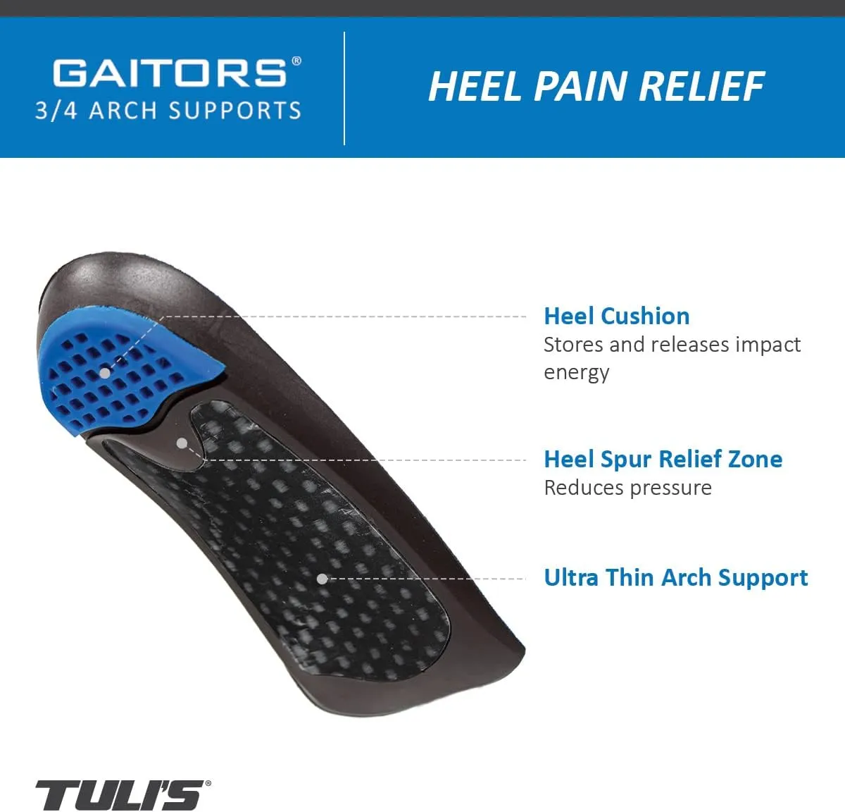 Tuli's Gaitors 3/4 Length Premium Arch Support Orthotic Insoles for Plantar Fasciitis and Fallen Arches, Medium