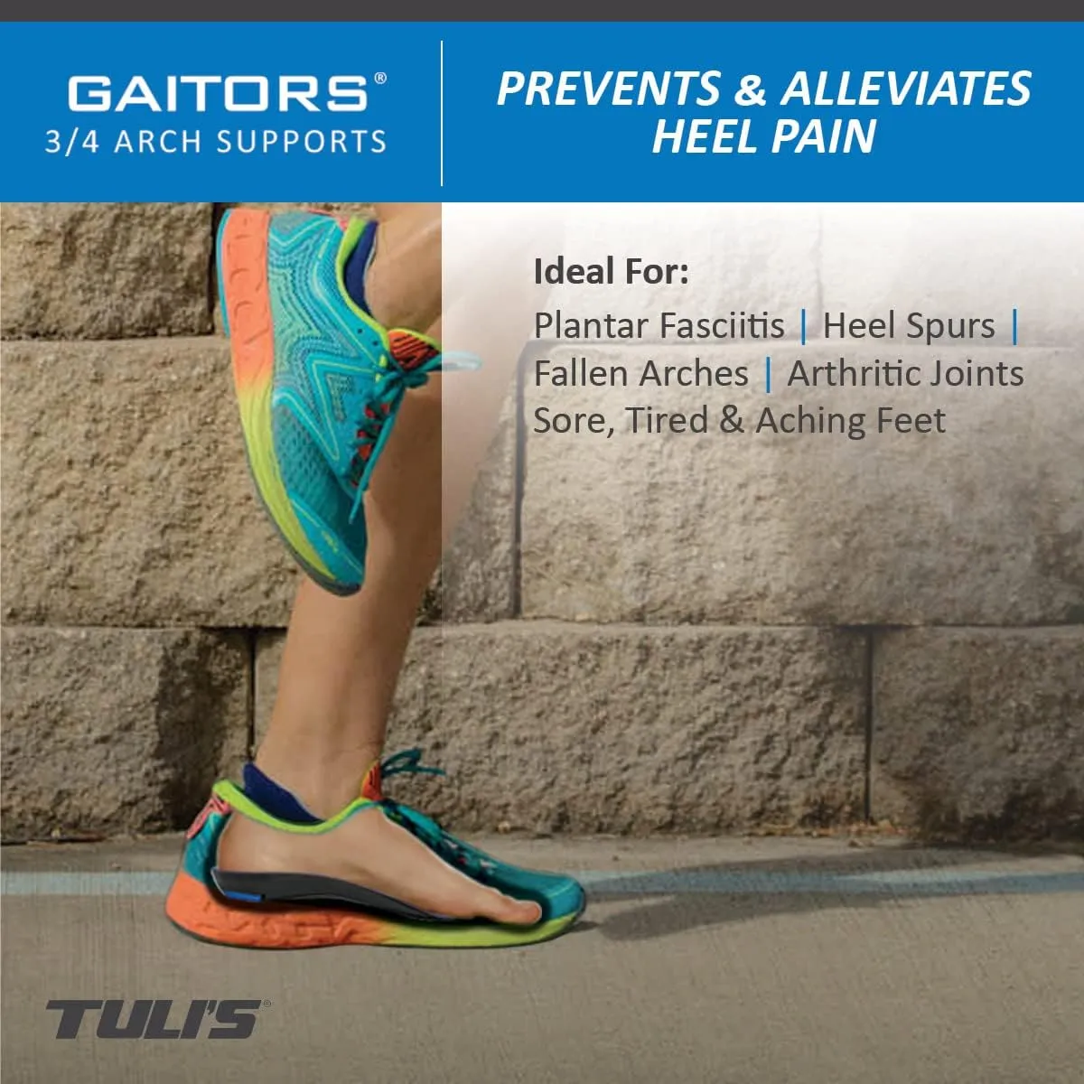 Tuli's Gaitors 3/4 Length Premium Arch Support Orthotic Insoles for Plantar Fasciitis and Fallen Arches, Medium